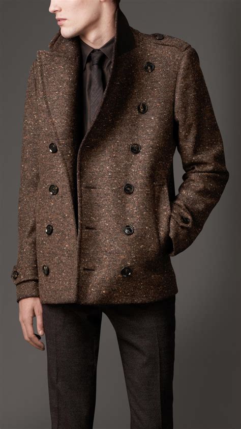 mens burberry pea coat|burberry wool pea coats men's.